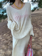 Damen luftiges Strickoberteil mit V-Ausschnitt und Batikmuster R&B