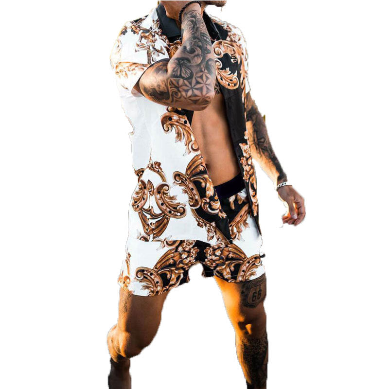 Herren Kurzarmhemd mit aufwendigem Barockdesign und atmungsaktivem Stoff R&B