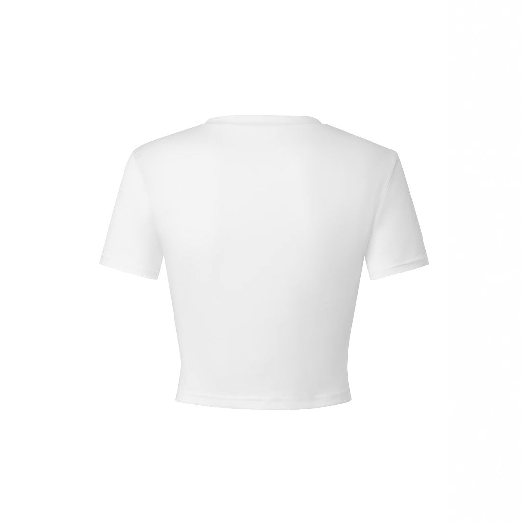 Damen Crop-T-Shirt mit inspirierendem Schriftzug und fröhlichem Obstmotiv R&B