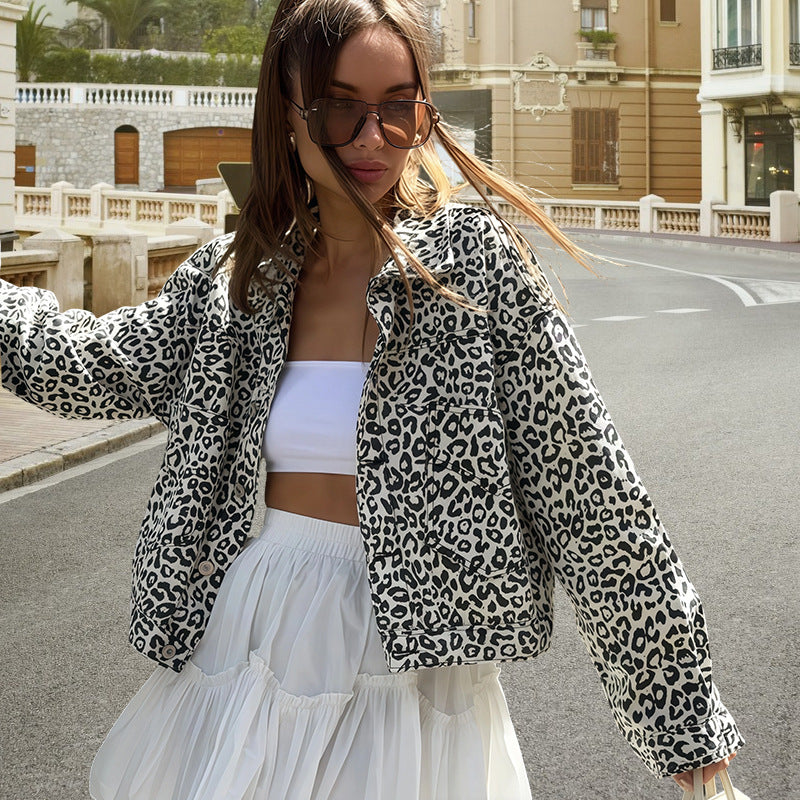 Damen Modische Leopardenjacke mit lässigem Schnitt R&B