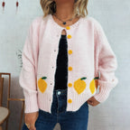 Damen Strickjacke mit fruchtigem Motiv und Knopfdetails R&B