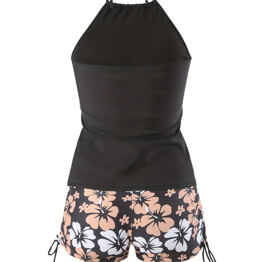 Damen Tankini-Set mit lässigem Oberteil und hoch taillierten Shorts R&B