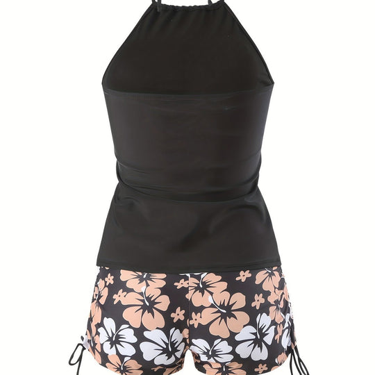 Damen Tankini-Set mit lässigem Oberteil und hoch taillierten Shorts R&B