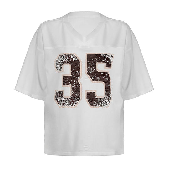 Damen sportliches Football-Trikot mit klassischem V-Ausschnitt und großen Druckzahlen R&B