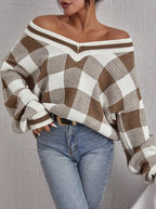 Damen Oversize-Karo-Pullover R&B