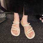 Damen elegante Riemen-Sandalen mit zierlichem Schmuckdetail