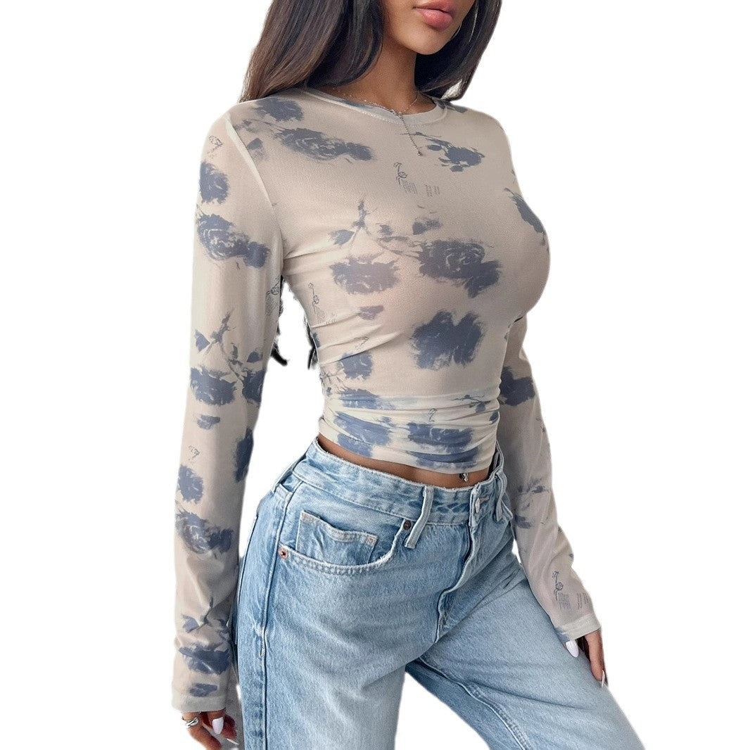 Damen figurbetontes Longsleeve-Oberteil mit einzigartigem Farbmuster R&B