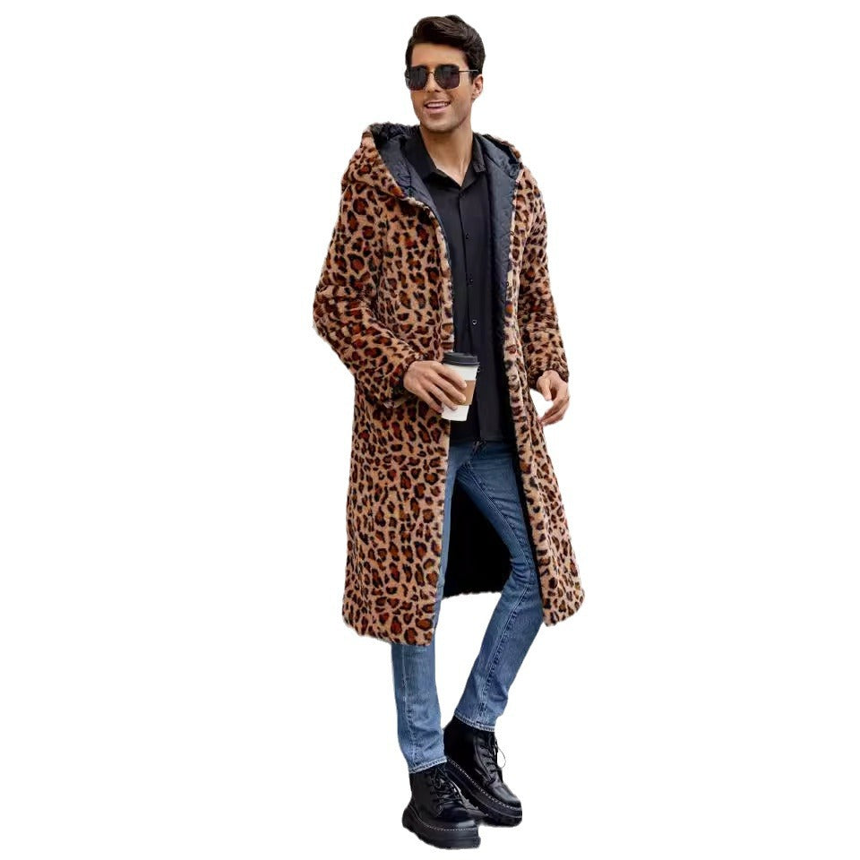Herren Eleganter Kunstfellmantel mit Leopardenmuster R&B