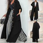 Damen Modischer Maxi-Mantel mit aufgesetzten Taschen und klassischen Knopfdetails R&B
