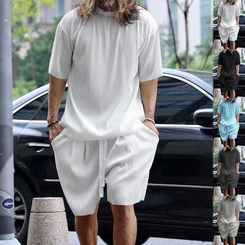 Herren nan modernes geripptes Freizeitset mit weitem Kurzarmshirt und elastischer Tunnelzughose R&B