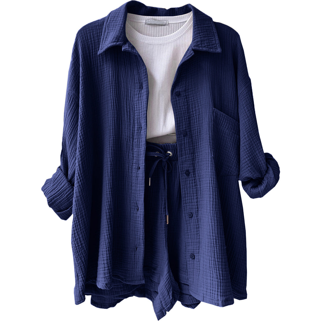 Damen lässiges Oversize-Hemd mit kurzem Schnitt und praktischen Taschen R&B