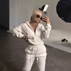 Damen sportliches Loungewear-Set mit modernem Reißverschluss und gestreiftem Design R&B