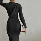 Damen elegantes langärmliges Wickelkleid mit figurformendem Schnitt R&B