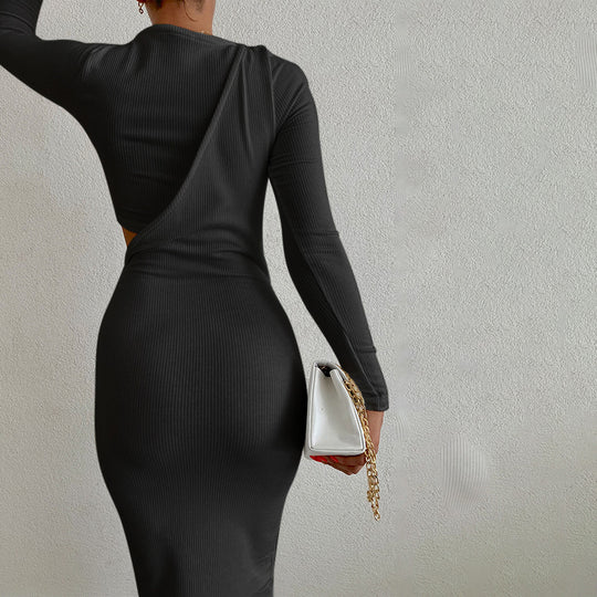 Damen elegantes langärmliges Wickelkleid mit figurformendem Schnitt R&B