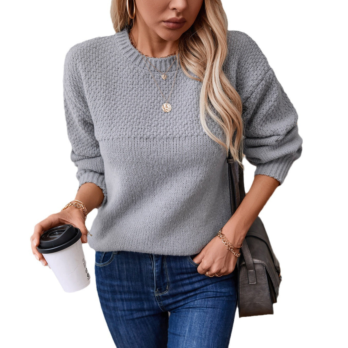 Damen modischer Strickpullover mit strukturiertem Design und lässigem Schnitt