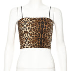 Damen trendiges Crop-Top mit animalischem Print und schmalen Spaghetti-Trägern R&B