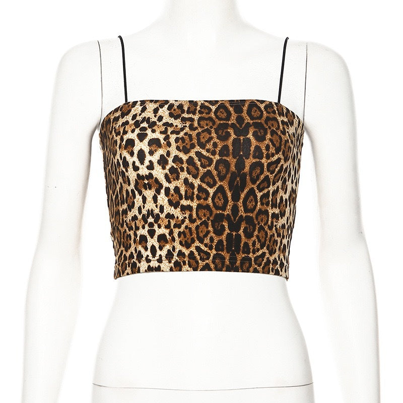 Damen trendiges Crop-Top mit animalischem Print und schmalen Spaghetti-Trägern R&B