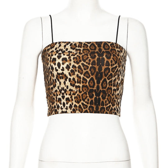 Damen trendiges Crop-Top mit animalischem Print und schmalen Spaghetti-Trägern R&B