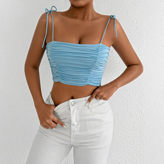 Damen Crop-Top mit Raffungen und verstellbaren Trägern R&B