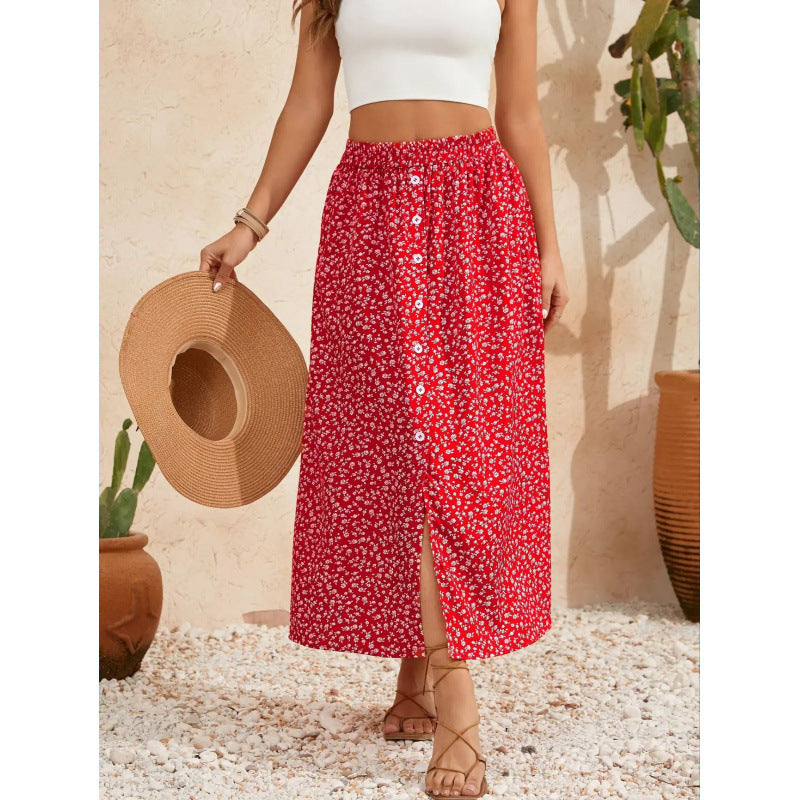 Damen Maxirock mit floralem Design und Knopfdetails R&B