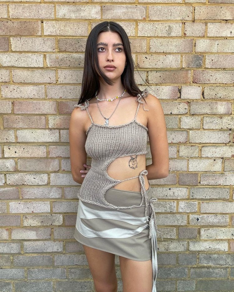 Damen gehäkeltes Top mit offenen Details und raffinierten Schnürungen R&B