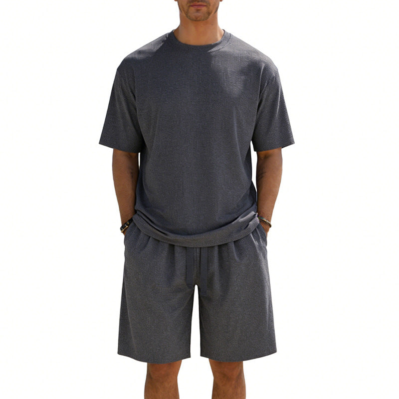 Herren nan Kurzarmshirt- und Bermudakombination aus geripptem Jersey mit elastischem Tunnelzugbund R&B