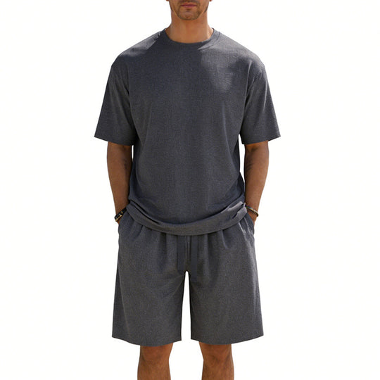 Herren nan Kurzarmshirt- und Bermudakombination aus geripptem Jersey mit elastischem Tunnelzugbund R&B