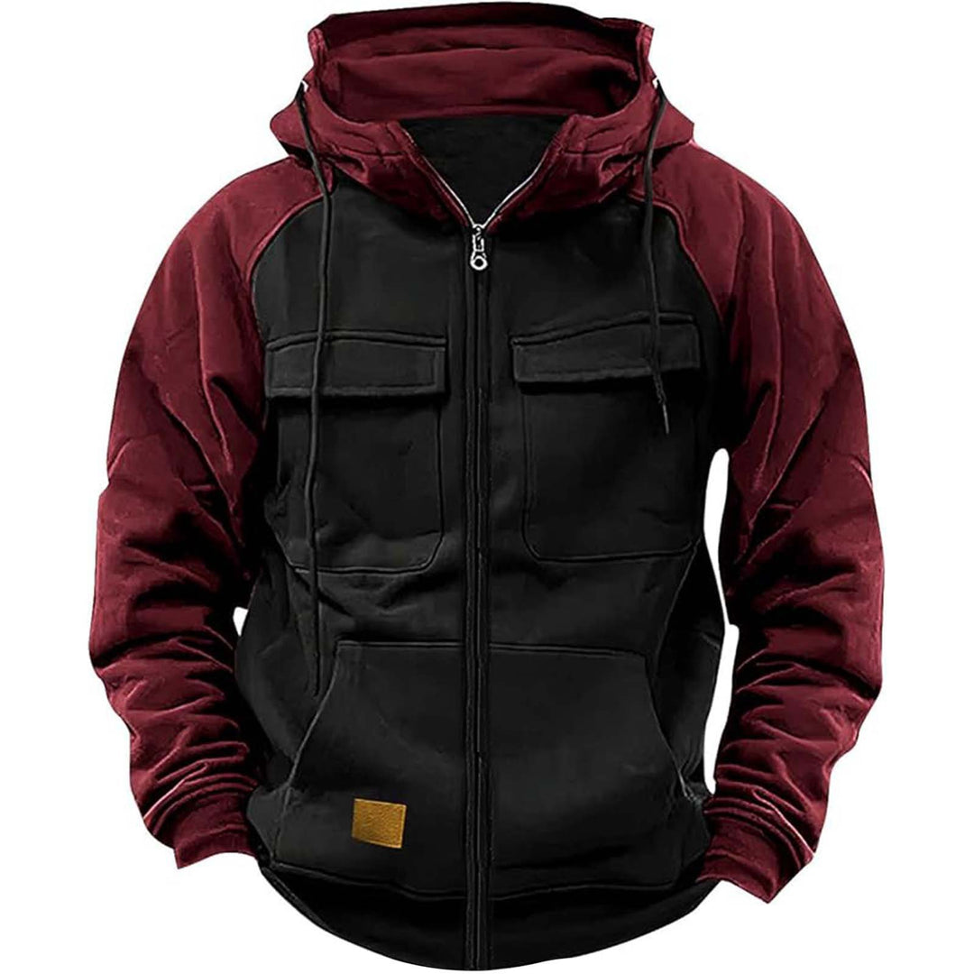 Herren Kapuzenjacke mit praktischen Vorder-Utility-Taschen und hohem Kragen R&B