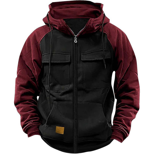 Herren Kapuzenjacke mit praktischen Vorder-Utility-Taschen und hohem Kragen R&B