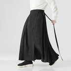 Damen nan Maxi-Rock mit breitem Taillenbund ornamentaler Bordüre und plissierten Falten R&B