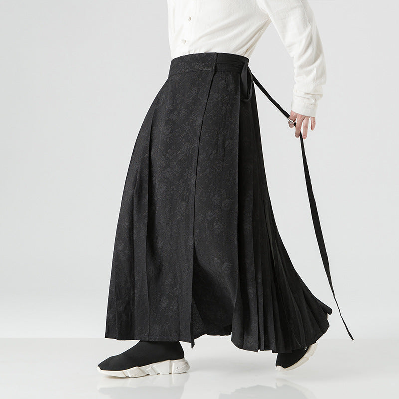 Damen nan Maxi-Rock mit breitem Taillenbund ornamentaler Bordüre und plissierten Falten R&B