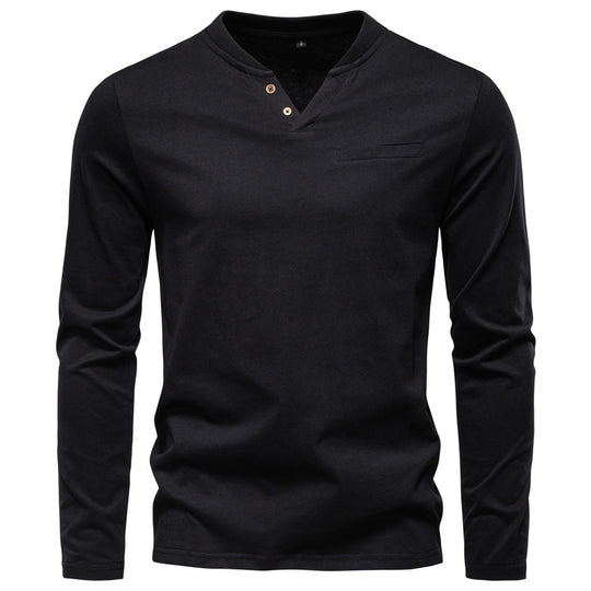 Herren nan tailliertes Langarmshirt im Henley-Stil mit kurzem V-Ausschnitt, Zierknöpfen und Brustleistentasche R&B