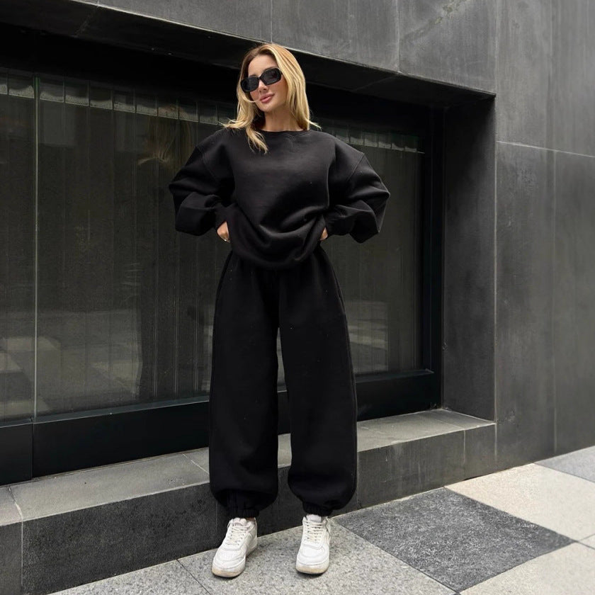 Damen komfortables und modisches Oversized-Loungewear-Set mit Kordelzug und elastischen Bündchen R&B