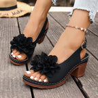 Damen Slingback-Sandalen mit floralem Dekor und modischem Blockabsatz R&B