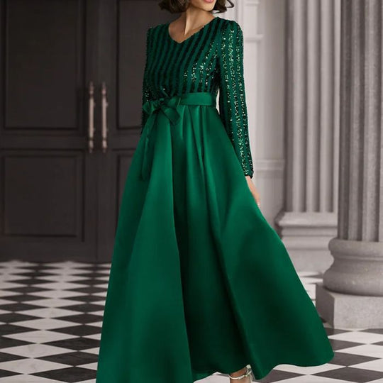 Damen Glamouröses Maxikleid mit Paillettenakzenten und schimmerndem Rock R&B
