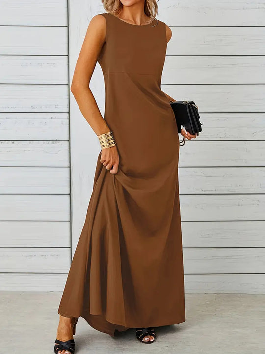 Damen elegantes Maxikleid mit schwingendem Saum und klassischem Schnitt R&B