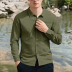 Herren nan lässiges Langarmhemd mit Kentkragen Brusttasche und Ärmelriegel R&B