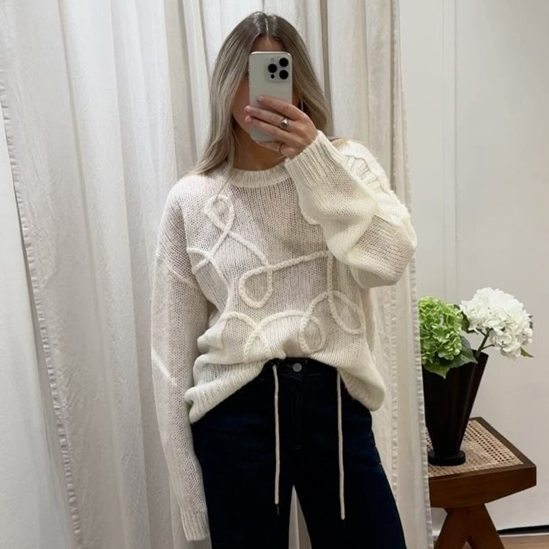 Damen Strickpullover mit floralem Garnmuster R&B