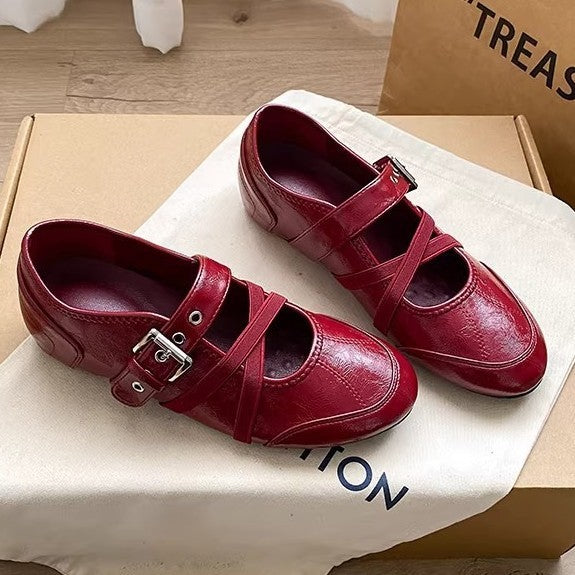 Damen elegante Schnür-Ballerinas mit modischem Riemchen-Design R&B