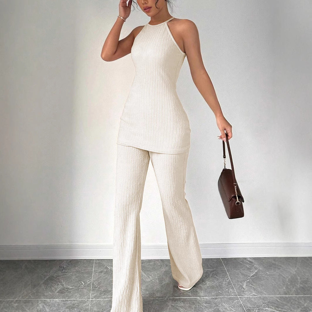 Damen Strick-Set mit weiter Hose und minimalistischen Design R&B