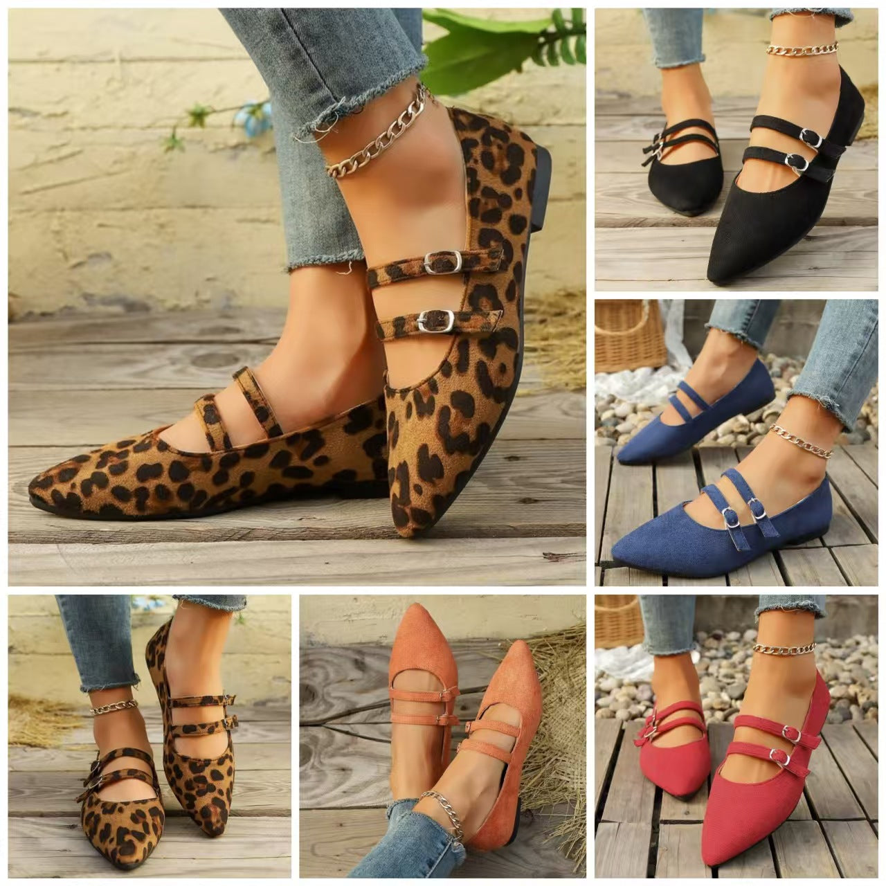 Damen spitze Mary Jane Ballerinas mit doppeltem Riemchen und komfortablem Fußbett R&B
