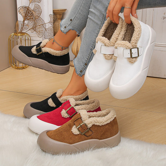 Damen Hüttenschuhe mit warmem Fleecefutter und modischem Schnallen-Detail R&B