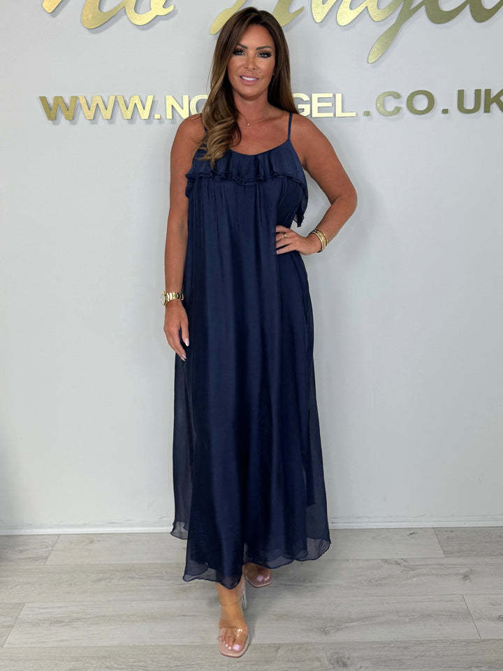 Damen Maxikleid mit zarter Rüschendetail und Spaghettiträger R&B