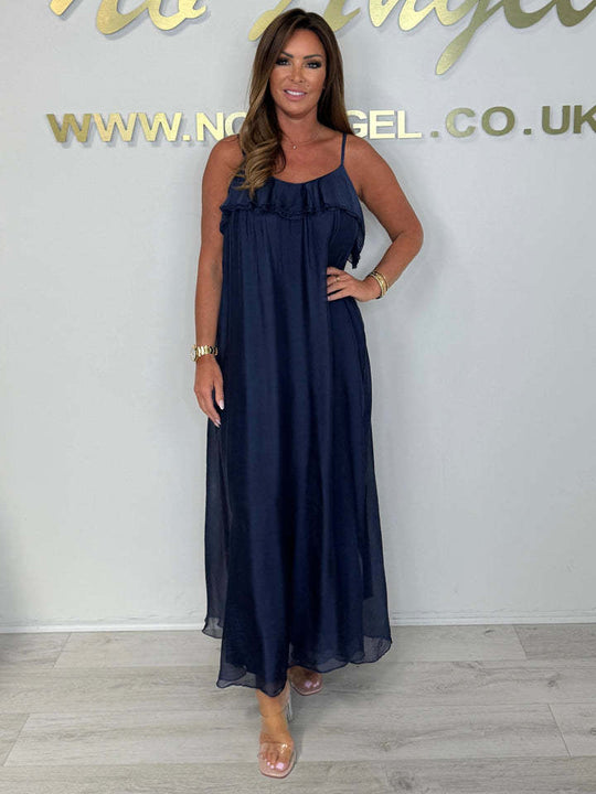 Damen Maxikleid mit zarter Rüschendetail und Spaghettiträger R&B