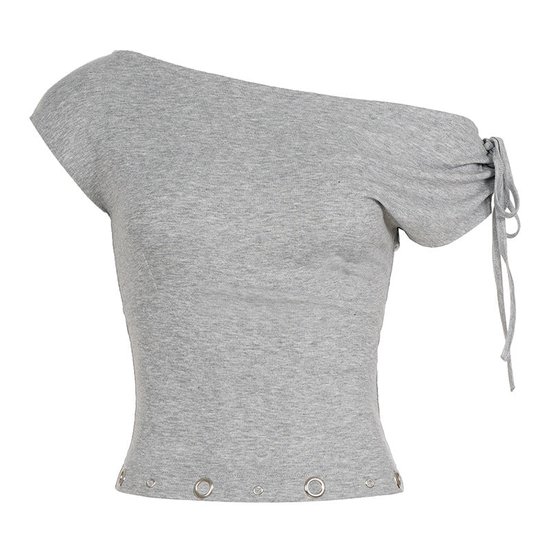 Damen asymmetrisches Oberteil mit dekorativen Schnürdetails und metallischen Ösen R&B