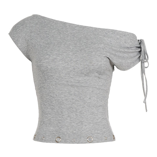 Damen asymmetrisches Oberteil mit dekorativen Schnürdetails und metallischen Ösen R&B