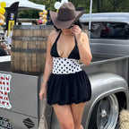 Damen modisches Sommerkleid mit tiefem V-Ausschnitt und luftiger Rockpartie R&B