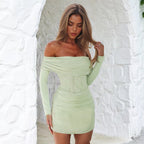 Damen Off-Shoulder Minikleid mit Raffungen R&B