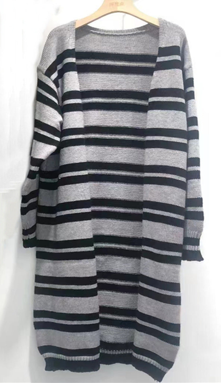 Damen Gemütlicher Strickmantel mit lässigem Streifenmuster R&B