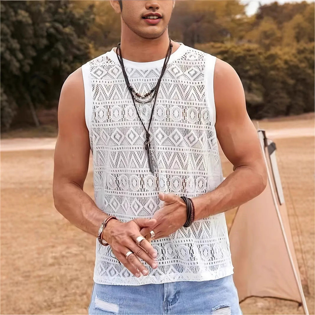 Herren Ärmelloses Netzshirt mit strukturiertem Design R&B